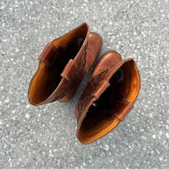 Vintage Frye Sabrina Floral Inlay Leather Boho Pull On Campus Boots Western - Picture 8 of 10